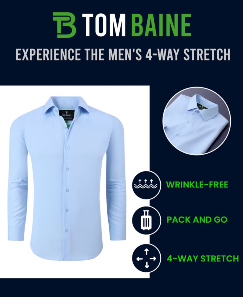 Men Slim Fit Four Way Stretch Solid Dress Shirt