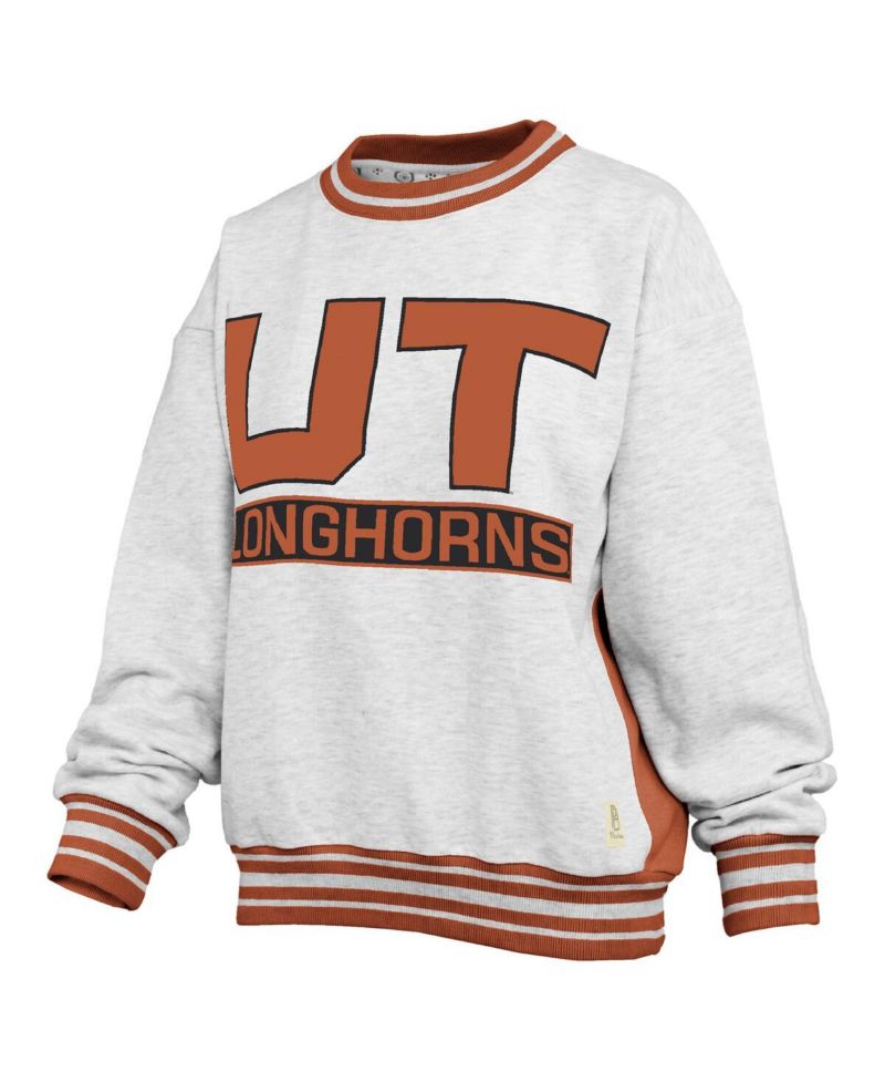 Women's Heather Gray/Orange Texas Longhorns Endzone Crewneck Sweatshirt