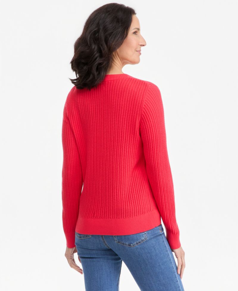 Petite Mix Stitch Crewneck Cotton Sweater, Macy's Exclusive