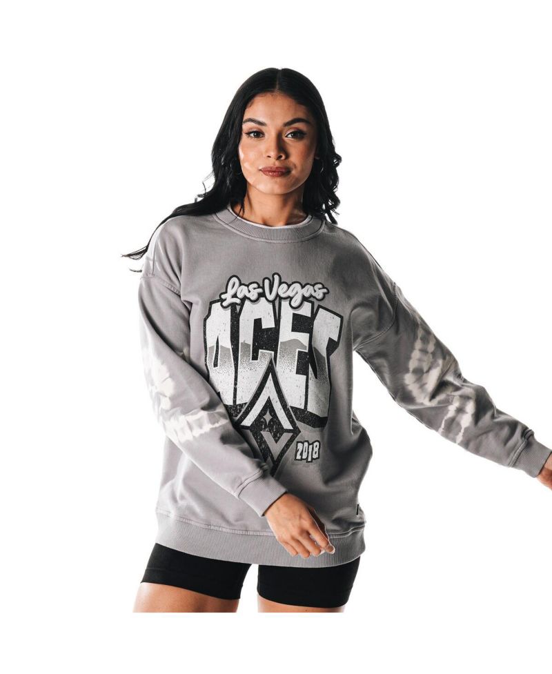 Women's Gray Las Vegas Aces Double Collar Fleece Pullover Sweatshirt