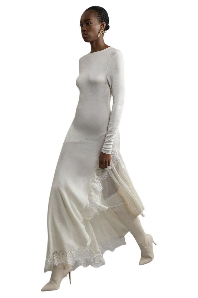 Women's Slinky Lace Asymmetric Maxi Dress