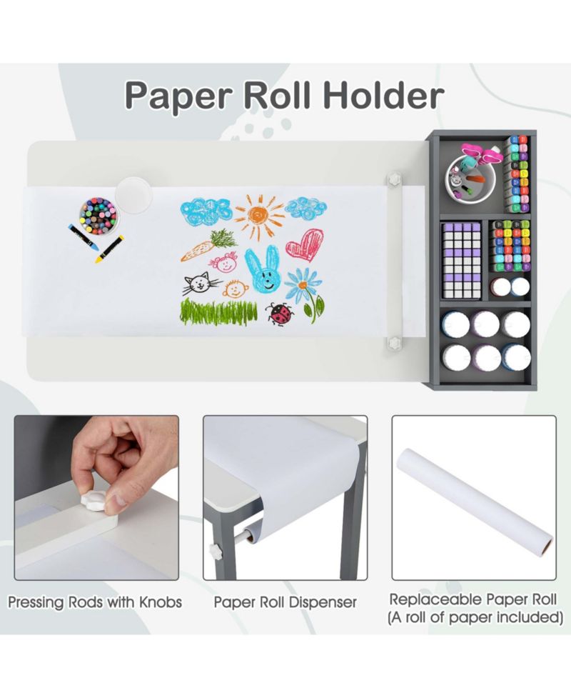 Paper Roll Activity Table with Storage for Ages 3+, Table and Chairs, 3-Piece Set