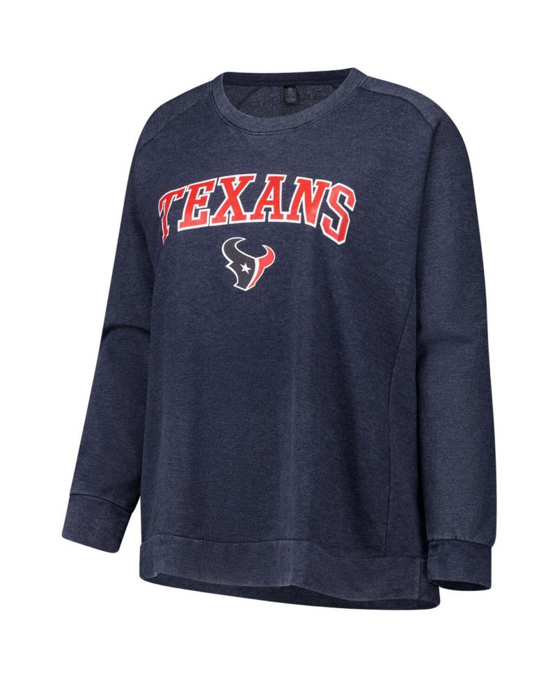 Women's Navy Houston Texans Acid Wash Raglan Pullover Sweatshirt