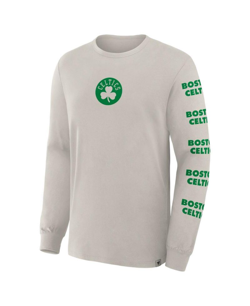 Men's Cream Boston Celtics Crossover Collection Ball Screen Action Premium Long Sleeve T-Shirt