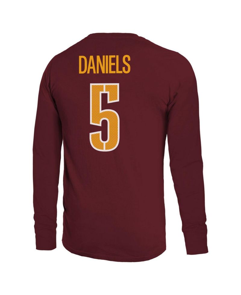 Men's Jayden Daniels Burgundy Washington Commanders Name & Number Non-Distressed Long Sleeve T-Shirt