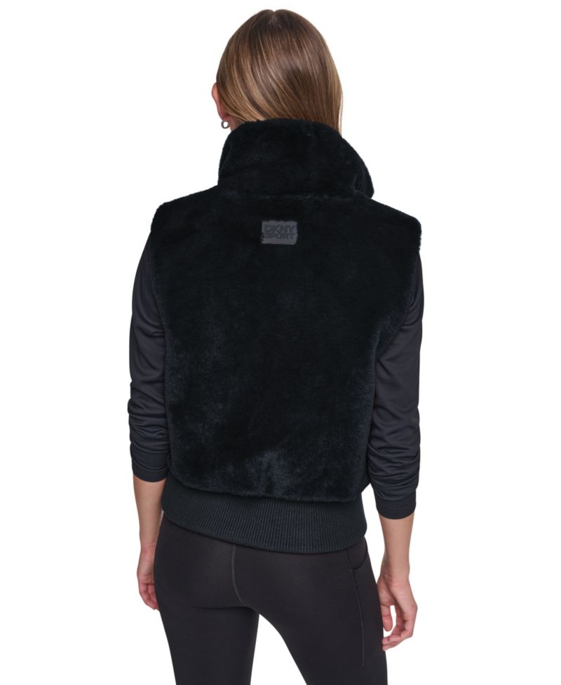 Women's Mock-Neck Ribbed-Knit Hem Faux Fur Vest