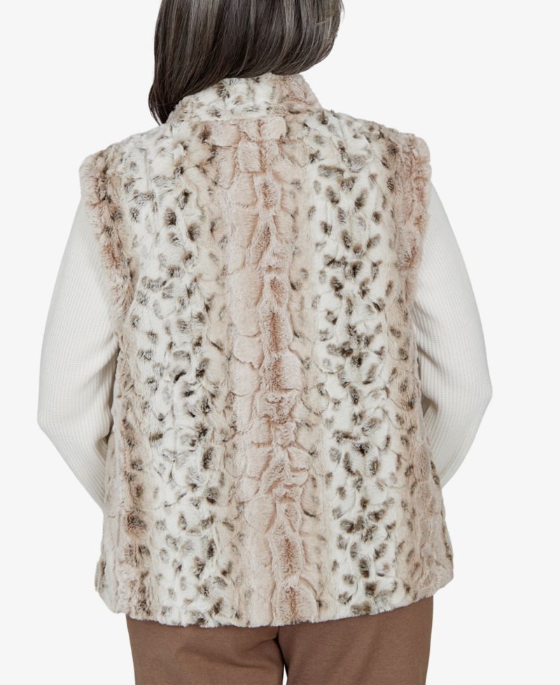 Petite Animal-Print Mandarin-Collar Teddy Jacket
