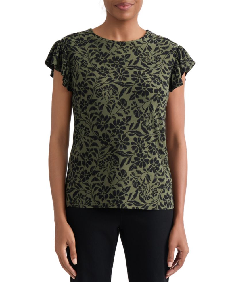 Women's Floral Flutter-Sleeve Top