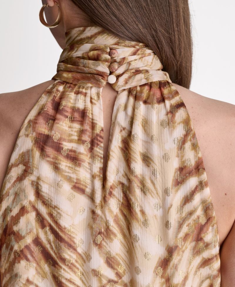 Women's High Halter Neck Scarf Detail Dress