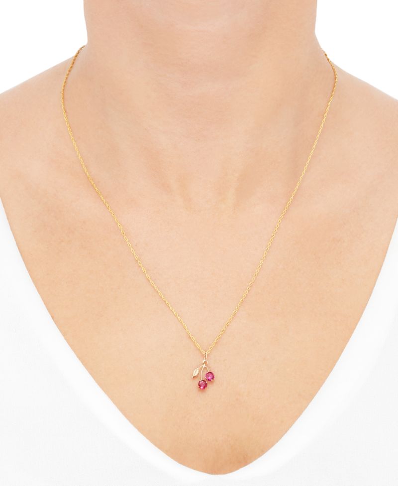 Lab-Grown Ruby (5/8 ct. t.w.) Leaf Pendant On 18" Rope Chain in 10k Yellow Gold