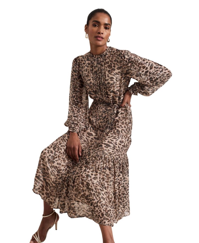 Women's Eve Leopard-Print Long-Sleeve Midi Dress