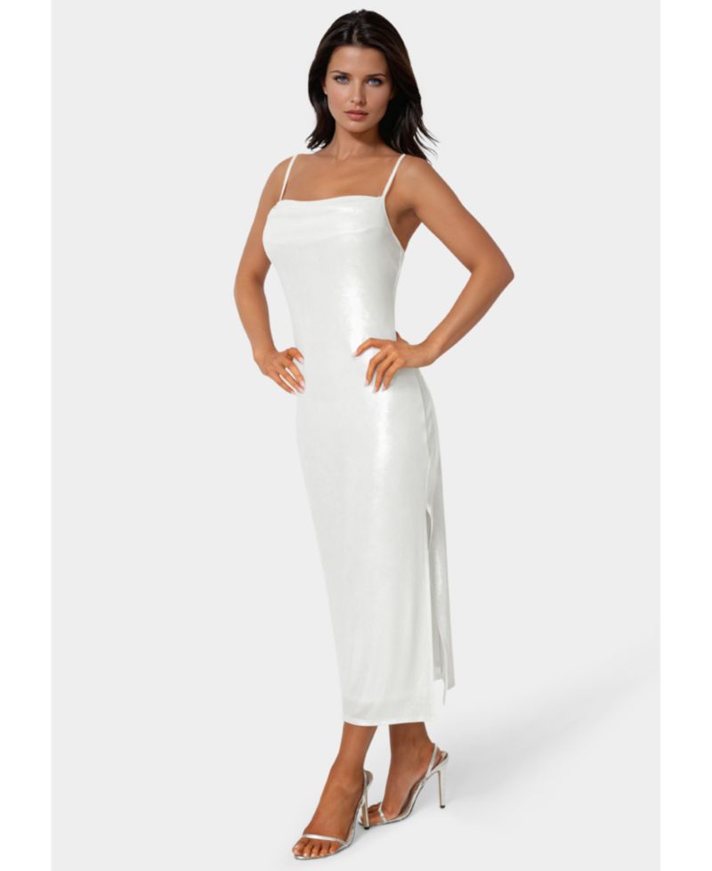 Women's Foil Metallic Slinky Cowl Maxi Dress