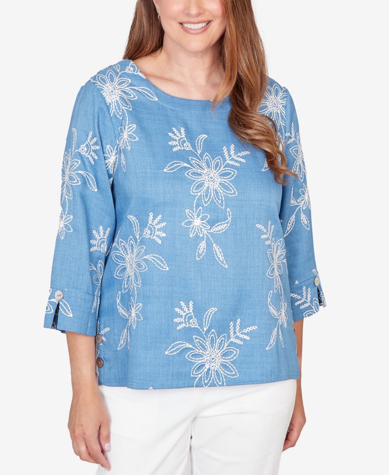 Women's Classic Tossed Floral Embroidered Top