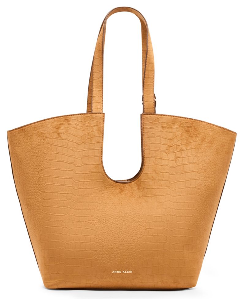 Women's Faux Suede Croc Emboss Tote with Pouch