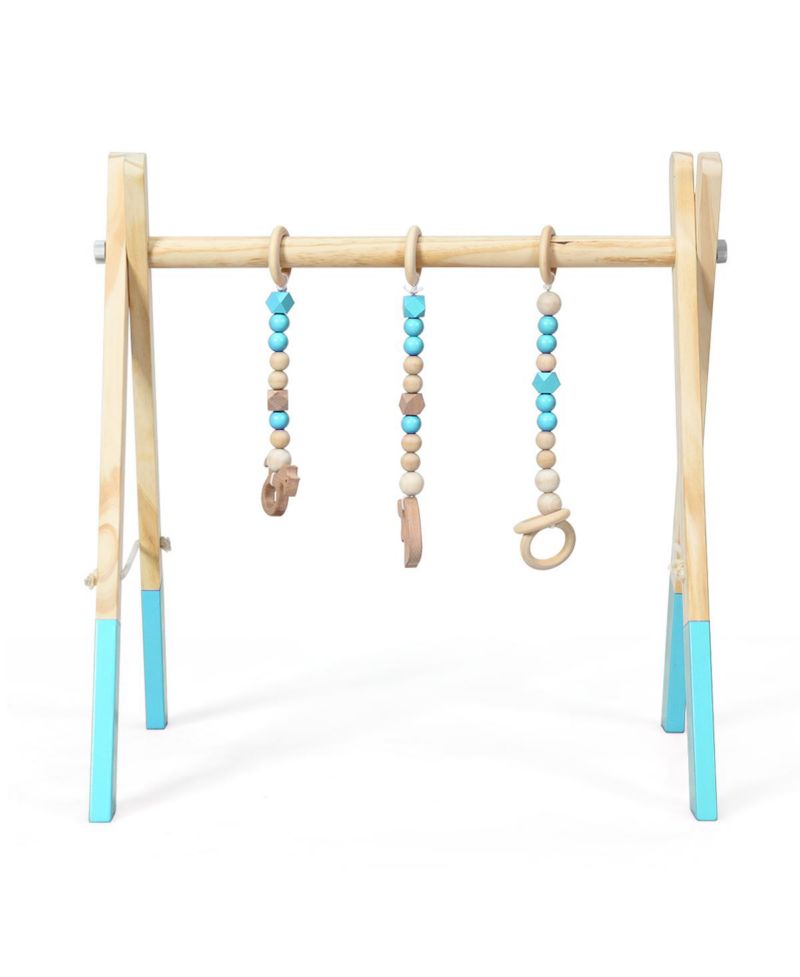 Toddler Wooden Gym with 3 Wooden Teething Toys Hanging Bar