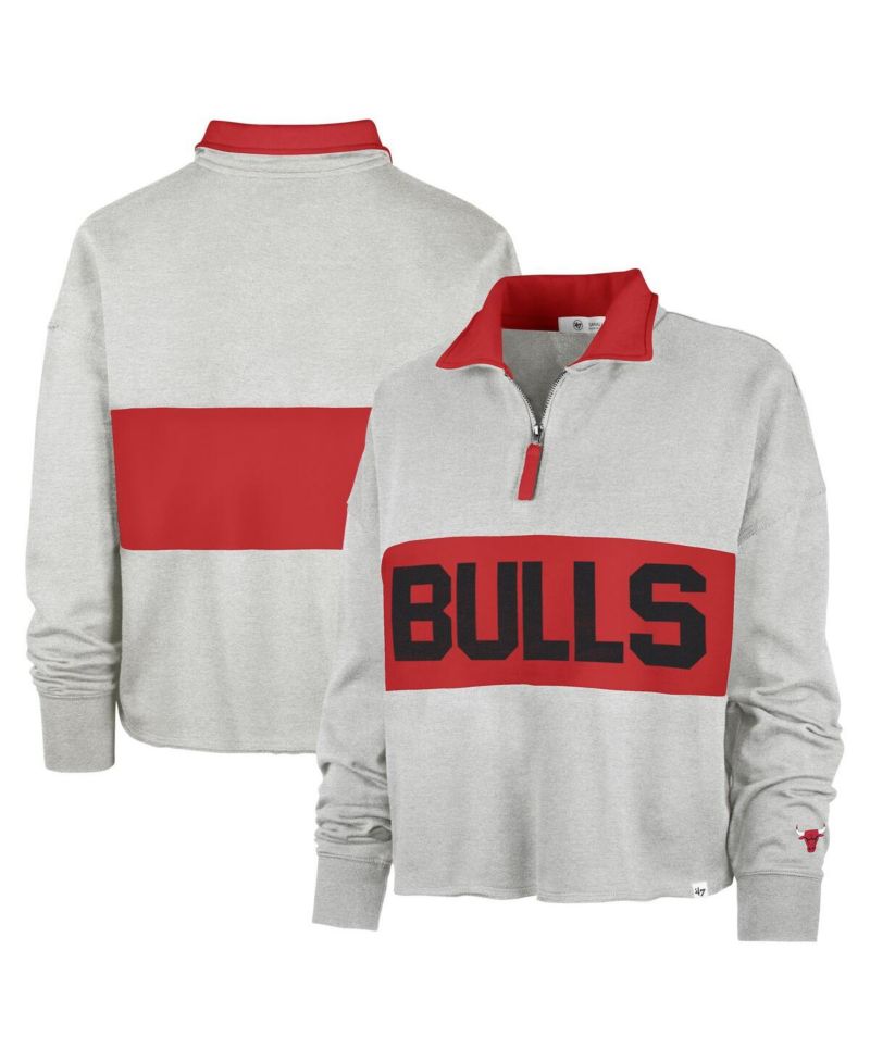 Women's Heather Gray Distressed Chicago Bulls Breakthrough Remi Quarter-Zip Jacket