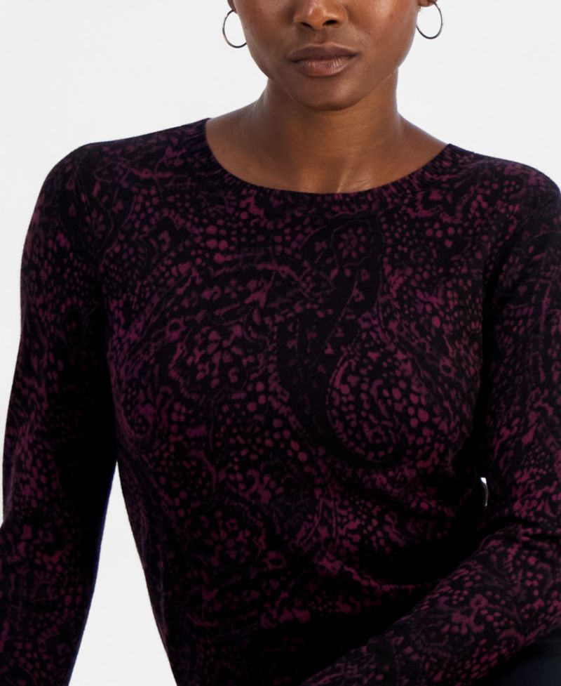 Petite Paisley Long-Sleeve Crewneck Sweater