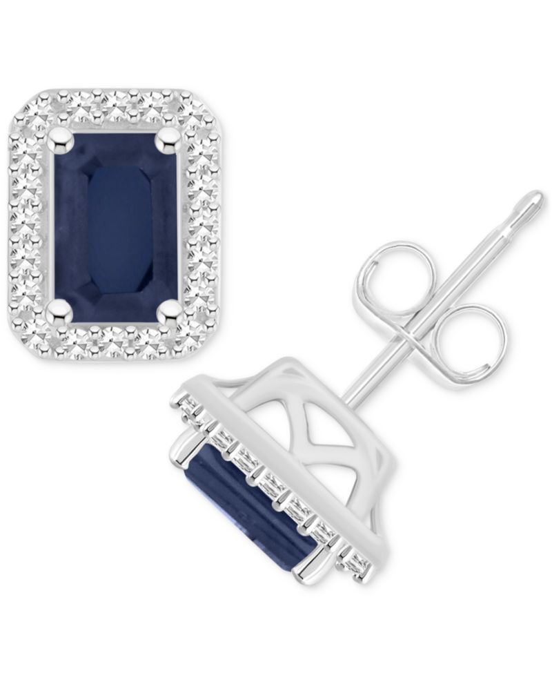 Sapphire (1-2/5 ct. t.w) & Diamond (1/5 ct. t.w.) Stud Earrings in Sterling Silver (Also in Ruby & Emerald)