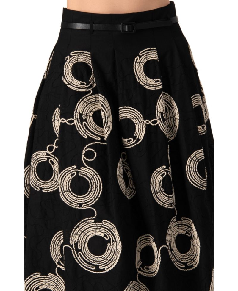 Women's Embroidered Midi Skirt with Belt