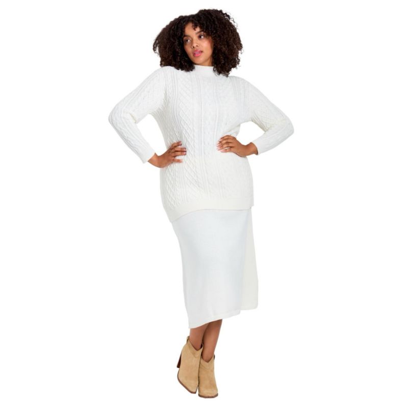 Women's Plus Size Mock Neck Cable Sweater