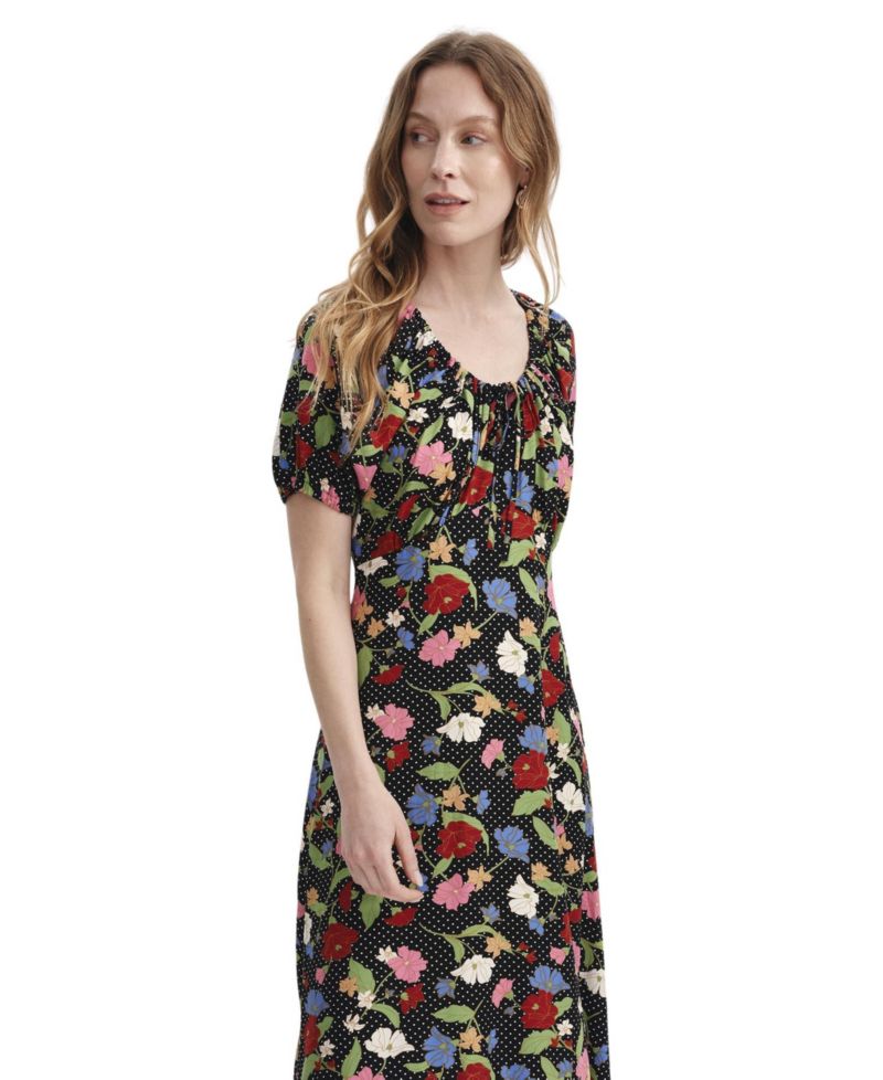 Women's Jada Floral-Print Sweetheart Puff-Sleeve Midi Dress
