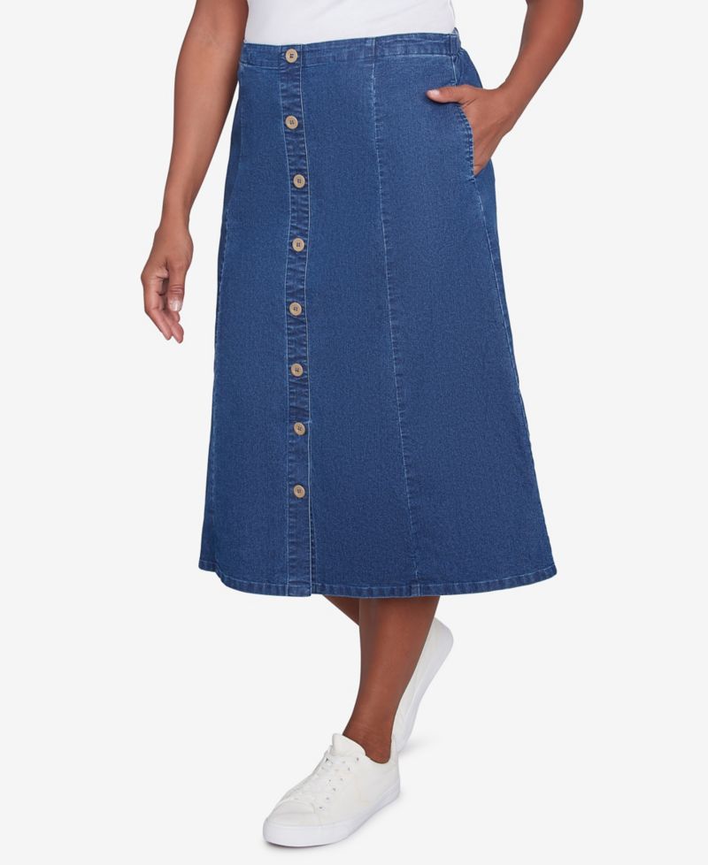 Petite Paneled Full Length Denim Skirts