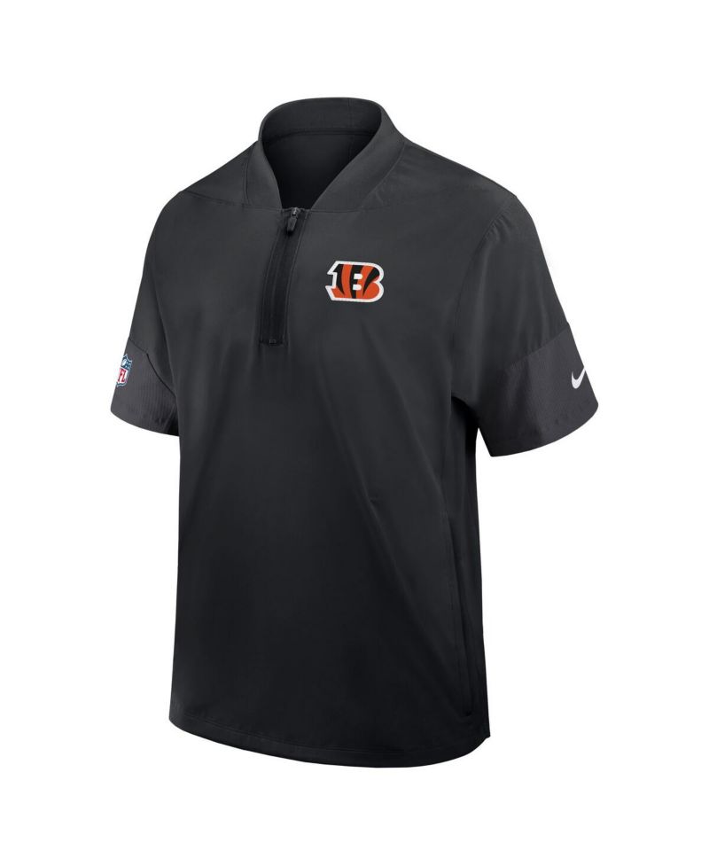 Men's Black Cincinnati Bengals Sideline Short Sleeve Quarter-Zip Performance Coach Jacket
