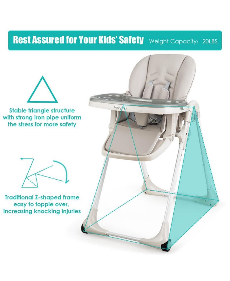 Baby High Chair w/ 7 Height and 3 Footrest Adjustable Cup holder 2 Wheels