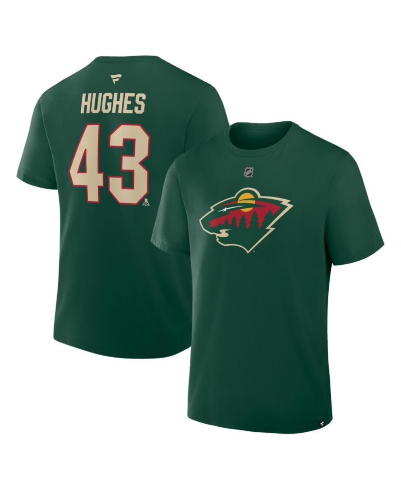 Men's Quinn Hughes Green Minnesota Wild Authentic Stack Name & Number T-Shirt
