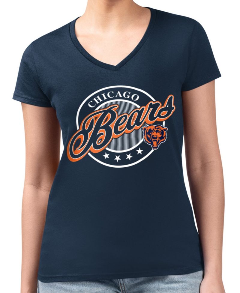 Women's Navy Chicago Bears Super-Slim Fit Lightweight Pinstripe Circle V-Neck T-Shirt