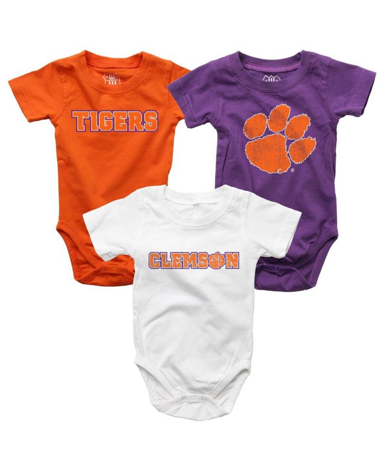 Baby Boys and Girls 3-Pack Purple/White/Orange Clemson Tigers Bodysuit Set