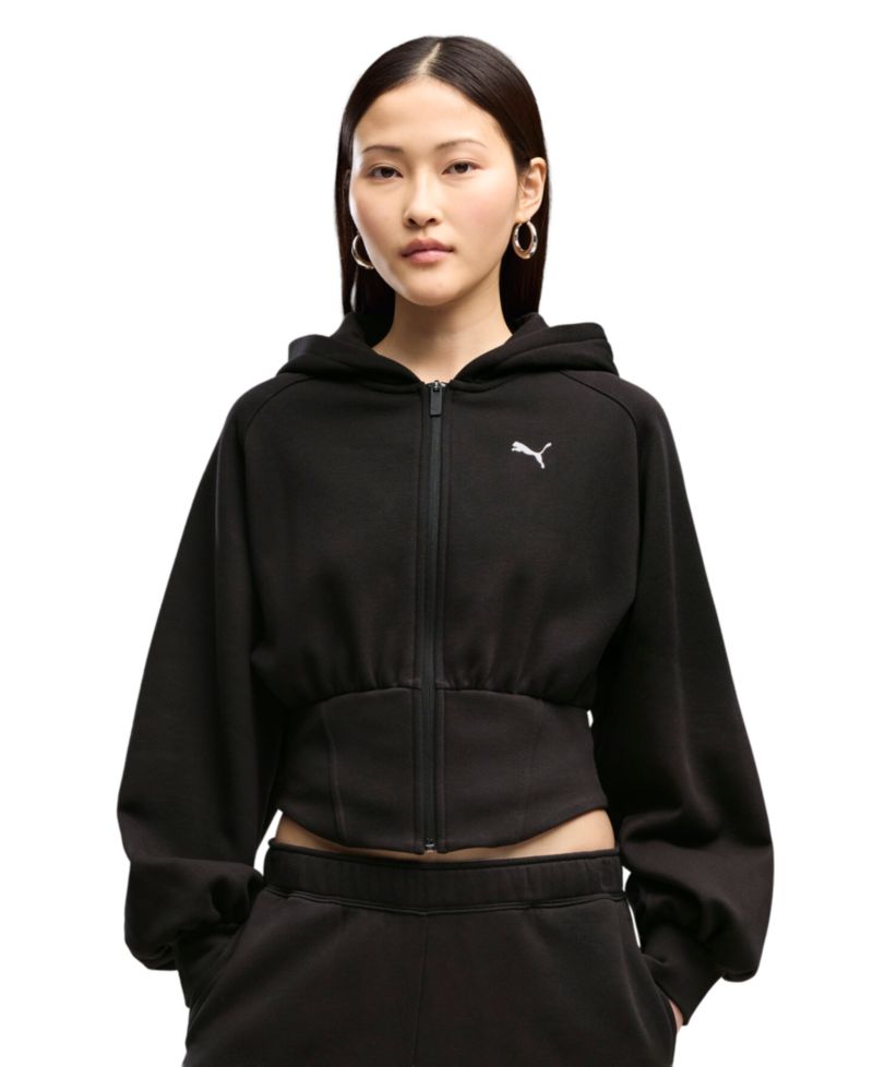Women's Street Glam Bedazzled Balloon-Sleeve Full-Zip Hoodie