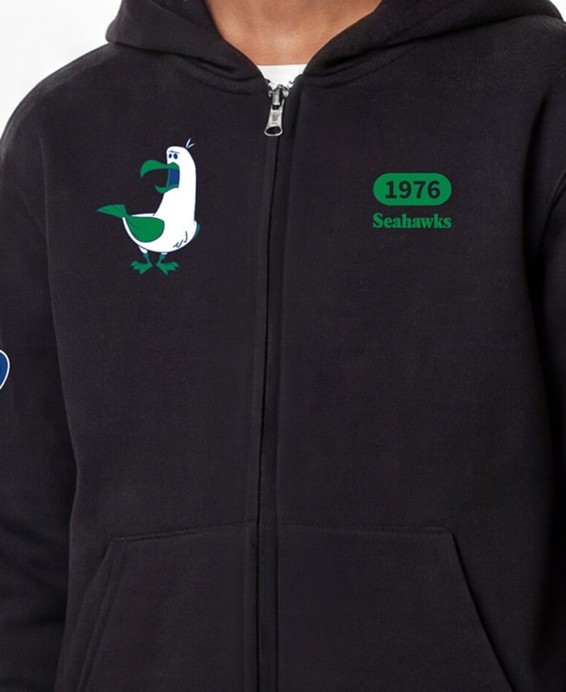 Big Boys and Girls Black Seattle Seahawks Disney X Champion Full-Zip Hoodie