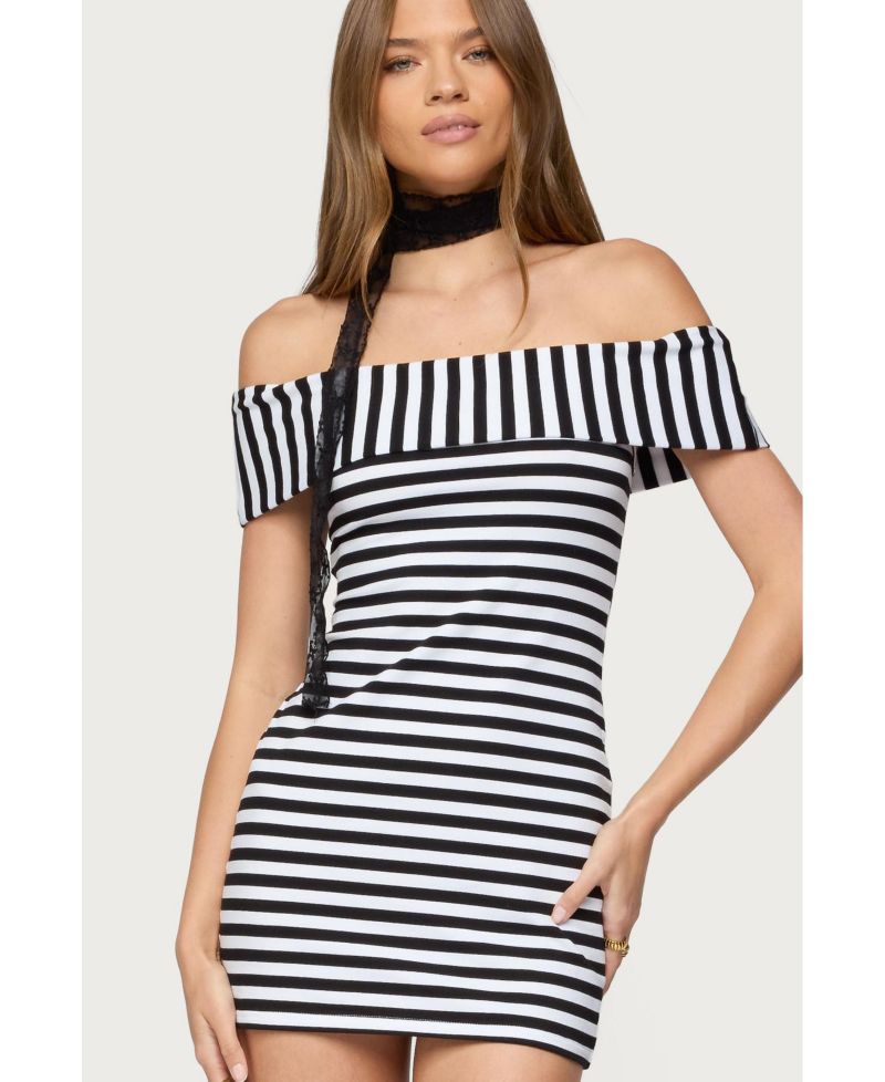 Women's Zivi Fold Over Striped Mini Dress