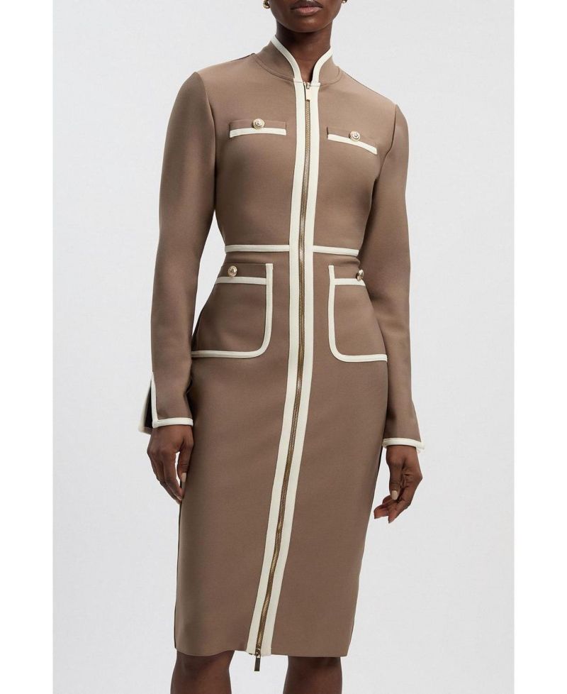 Women's Bandage Military Piping Midi Dress