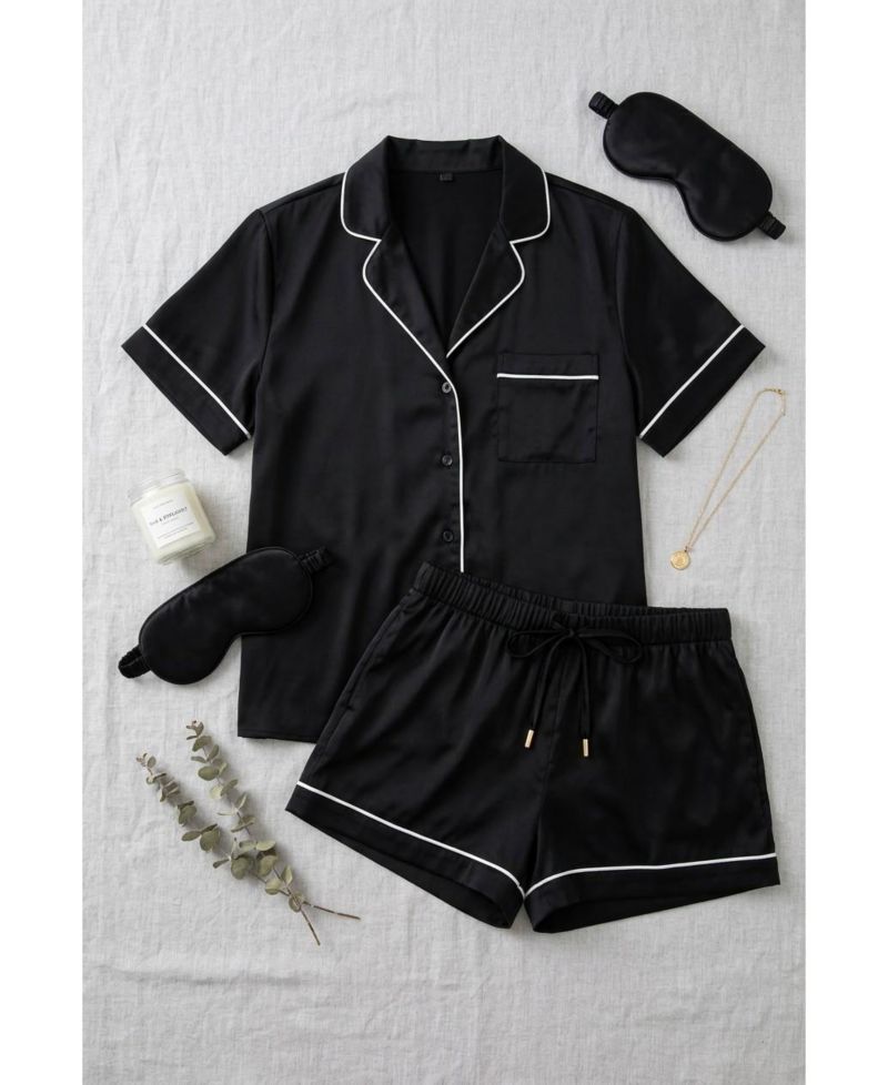 Women's Satin Piped Short Pajama Set
