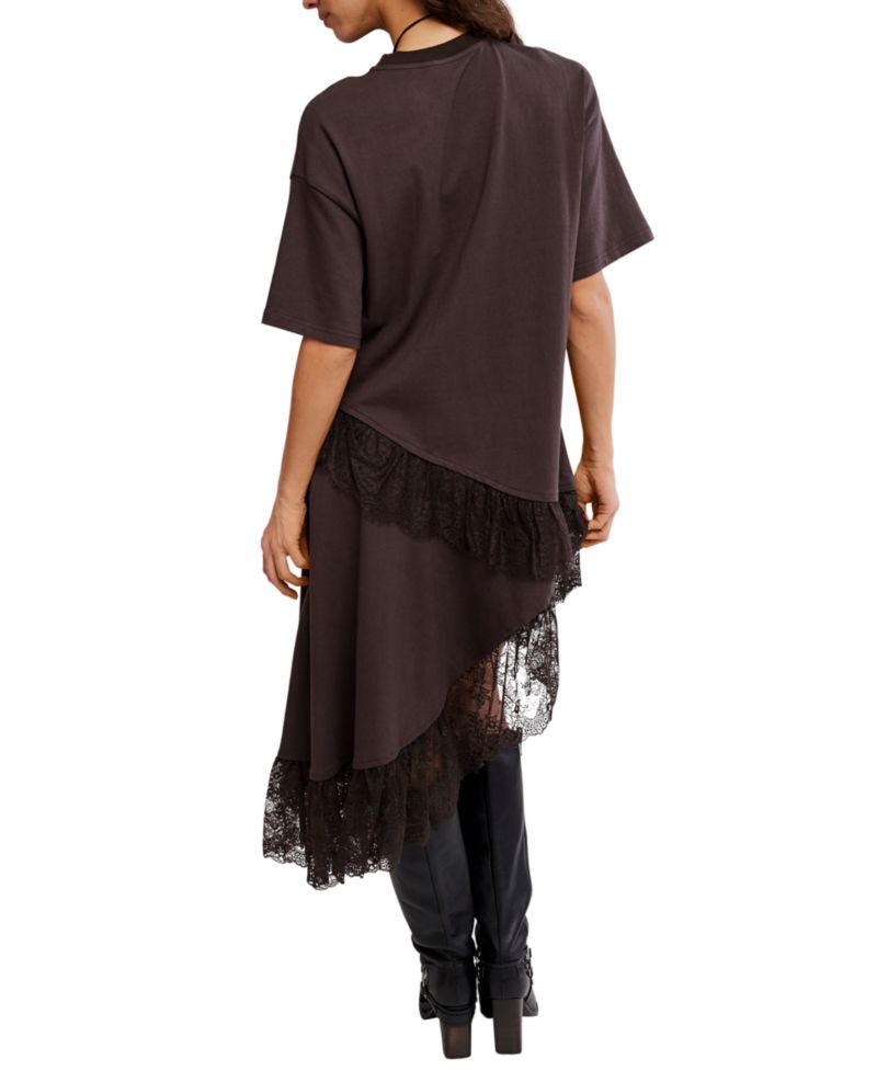 Women's Lace Layered Asymmetrical-Hem T-Shirt