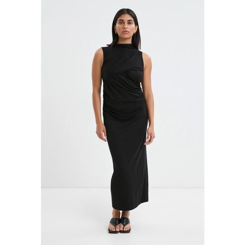 Women's Huron Fitted High-Neck Side-Gathered Sleeveless Jersey Midi Dress