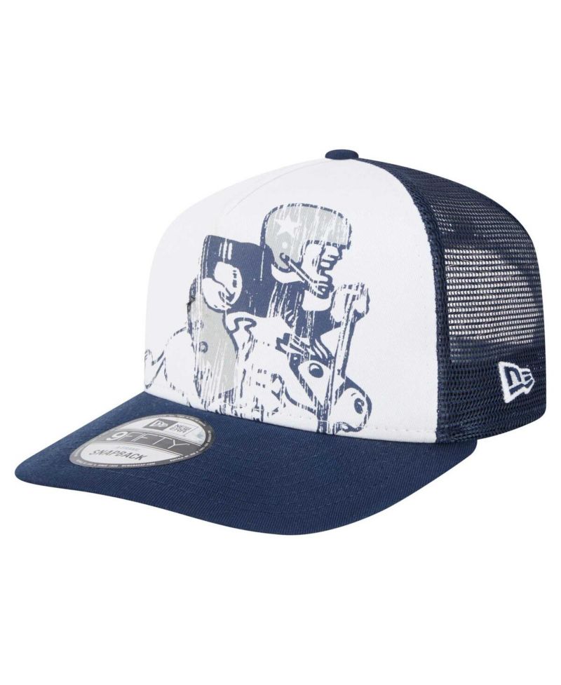 Men's White/Navy Dallas Cowboys Distressed 9FIFTY A-Frame Snapback Hat