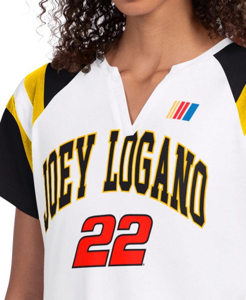 Women's White Joey Logano Game On Raglan Notch Neck T-Shirt