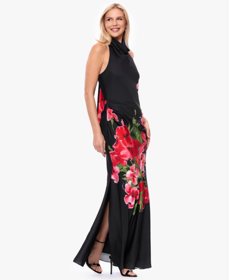 Women's Halter Floral Print Ball Gown