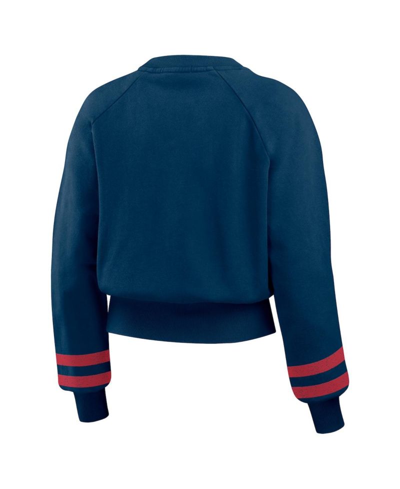 Women's Navy Minnesota Twins Vintage Washed Cropped Pullover Sweatshirt