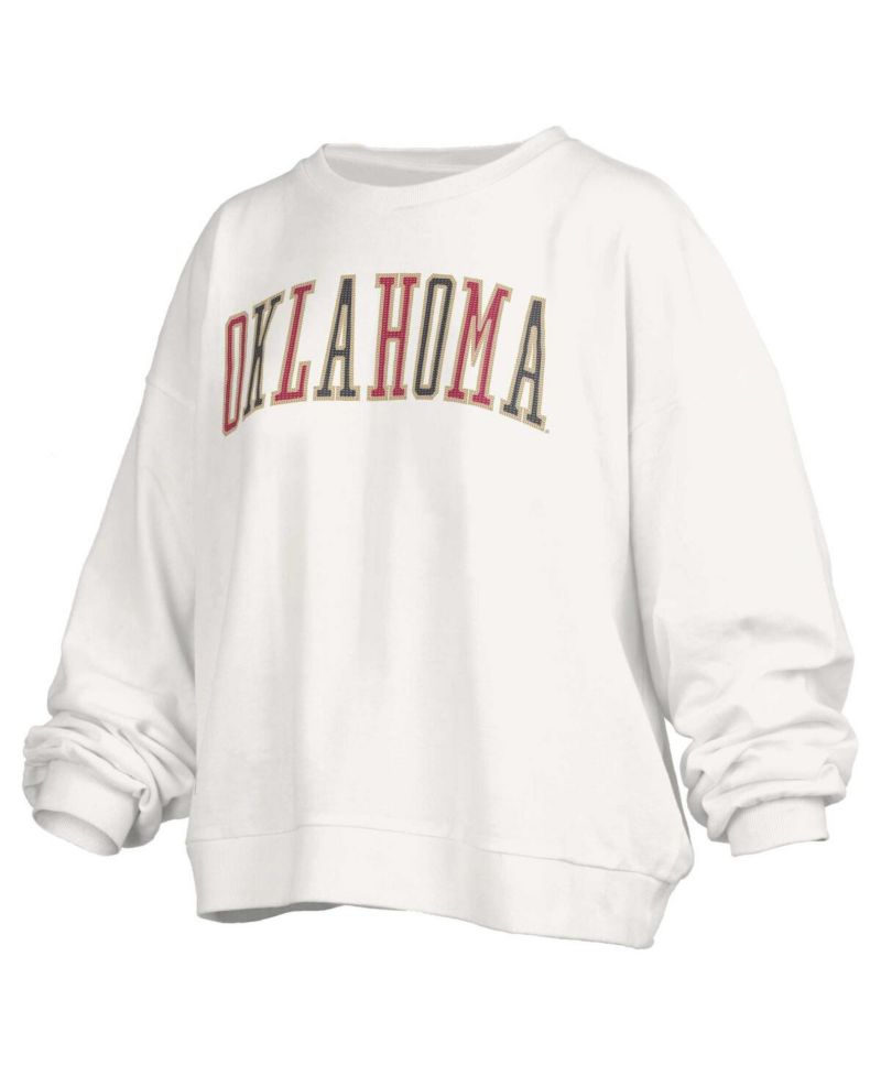 Women's White Oklahoma Sooners Janise Waist Length Oversized Pullover Sweatshirt