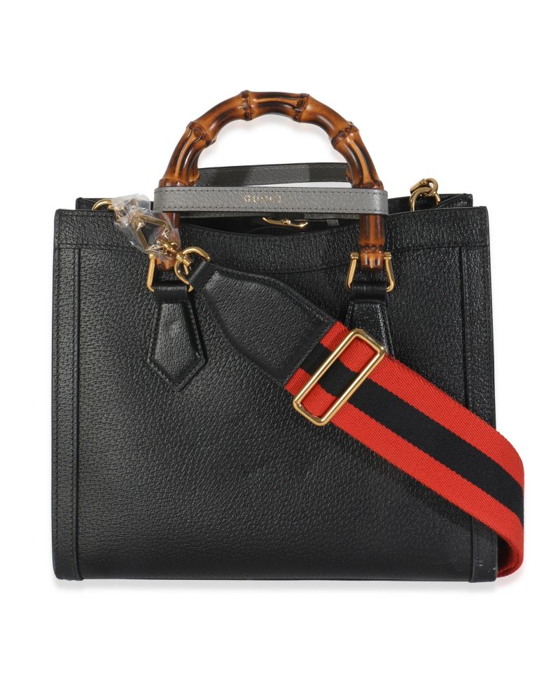 Pre-Owned Gucci Black Dusty Grey Textured Dollar Calfskin Web Small Diana Tote