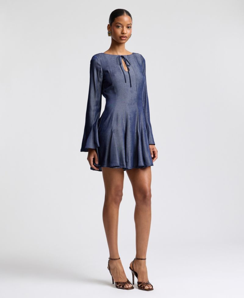 Women's Boat Neck Bell-Sleeve Mini Dress