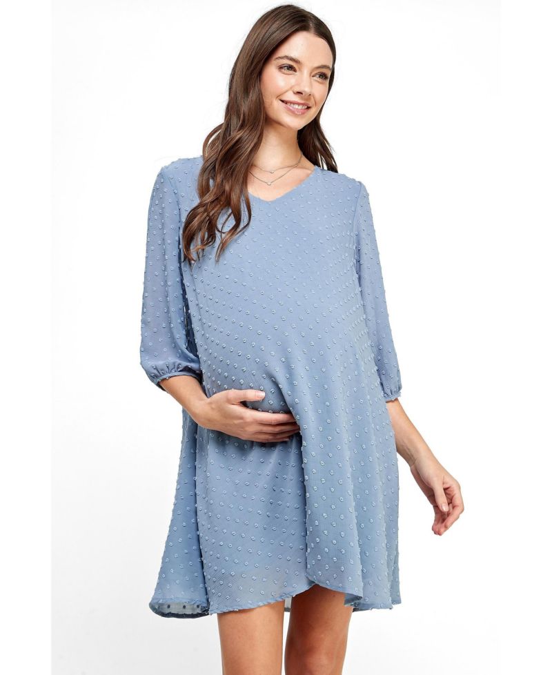 Women's Swiss Dot Split Sleeve V Neck Dress