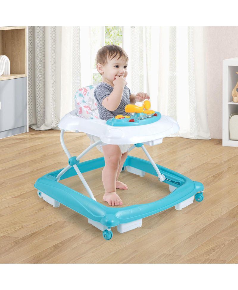Adjustable Height Baby Walker with Foldable Design and Padded Seat