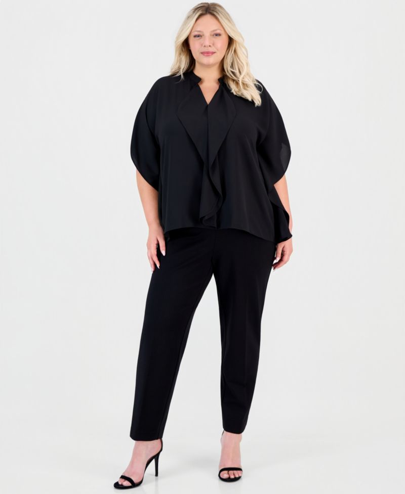 Plus Size Split-Neck Ruffle-Front Dolman-Sleeve Blouse