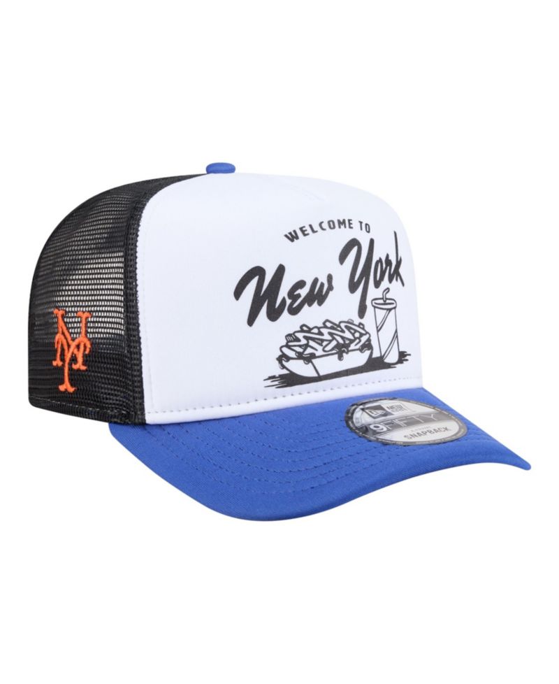 Men's White/Royal New York Mets Foodie A-Frame 9FIFTY Trucker Snapback Hat