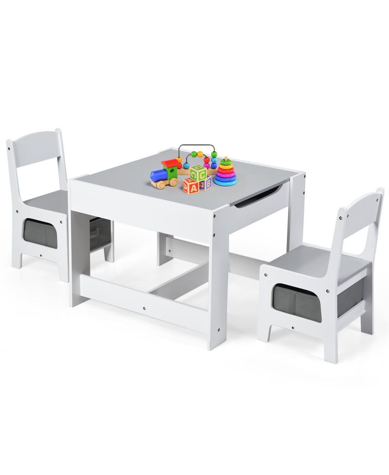 Kids Table Chairs Set with Storage Boxes Blackboard Whiteboard Drawing
